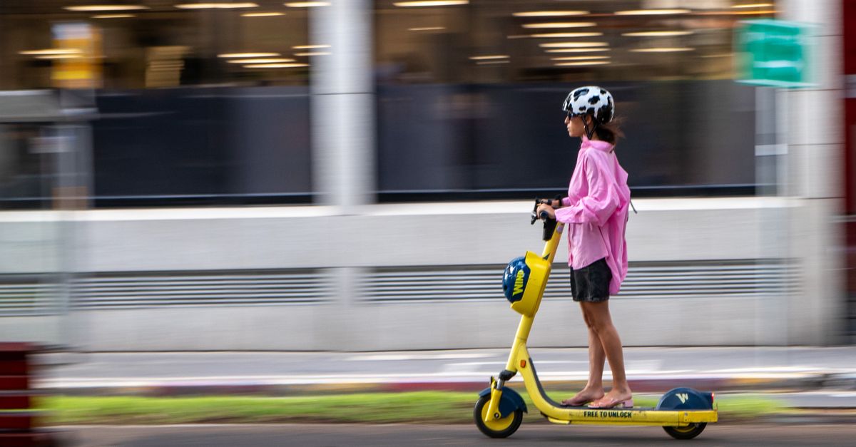 Compact city e-scooter in urban setting